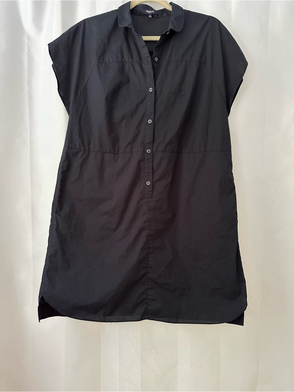 Madewell L Lined Navy Cap Sleeve Button Shirt Dress Pockets Coastal Capsule